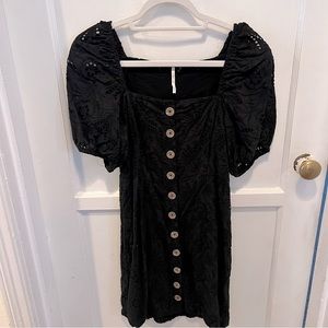 Free people button front eyelet dress with puff sleeves